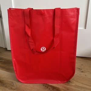 Large Lululemon Red White Reusable Shopping Tote Bag with Snaps 2024